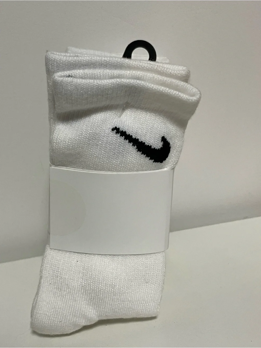 Nike White Crew Socks with Black Swoosh - Kids